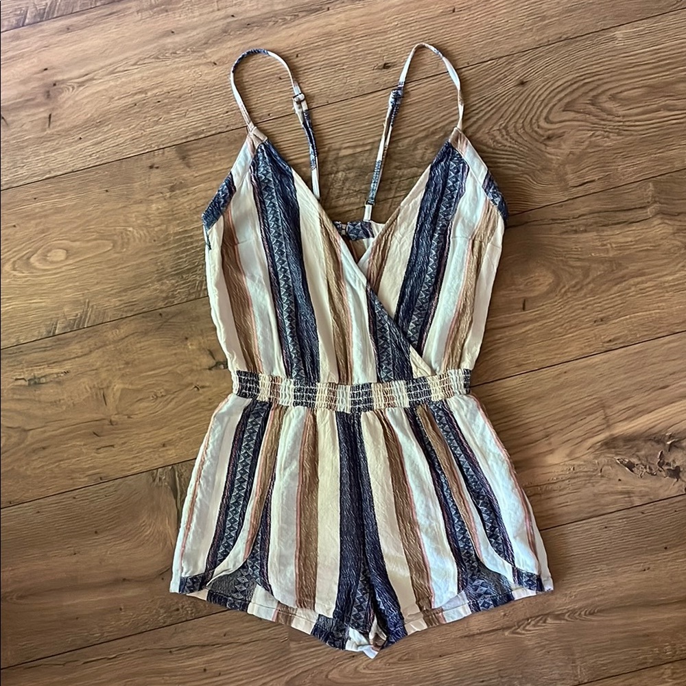 O'Neill Striped Romper in Blue and Cream